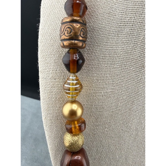 Vintage Glass Beaded Necklace Gold Tone 24" - Picture 4 of 10